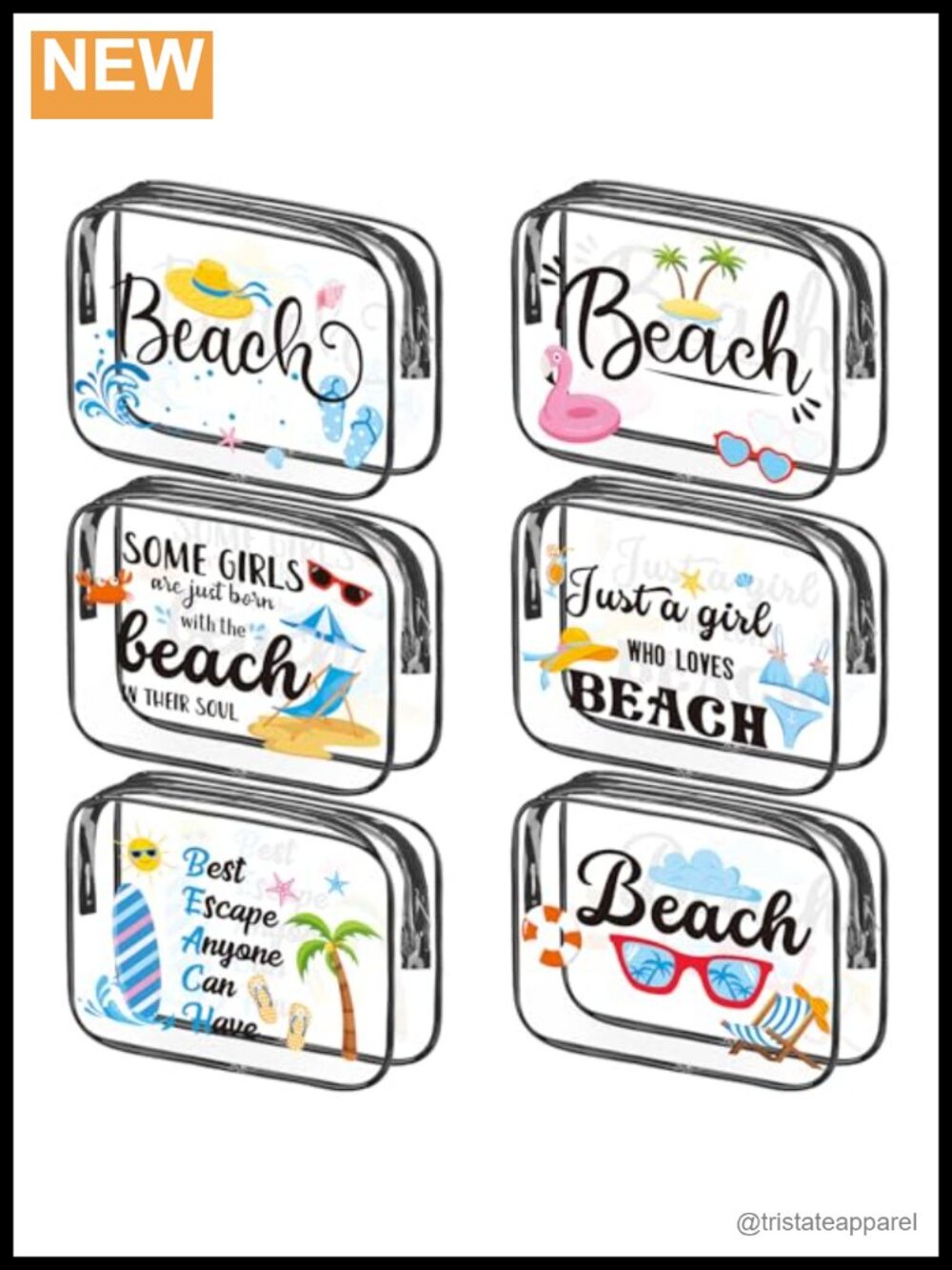 Set of 6 PVC Waterproof Cosmetic Bags Travel Toiletry Organizer Makeup Gift